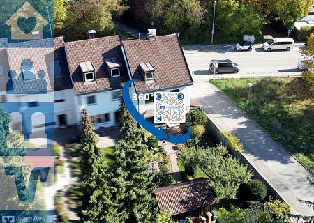 Renovierungsbedürftiges Reiheneckhaus mit großem Garten in Perlach - Luftbild des Reiheneckhauses