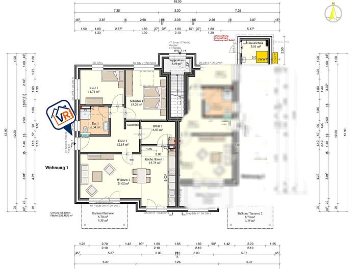 Schöne 3 Zimmer Wohnung im Erdgeschoss - Grundriss